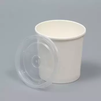 Супница белая, с пластиковой крышкой, 350 мл