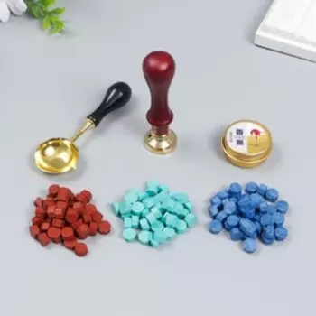 Сургучный набор "Растительность" печать, ручка, ложка, воск - 3 цвета, свеча 3,5х11х23 см