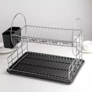 Сушилка для посуды 2-х ярусная, 393032,5, цвет чёрный