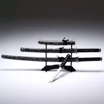 Макет оружия «Сувенирные катаны на подставке 3в1. Серый змей», подарочный набор, ножны кожзам, 47 см; 70 см; 89 см