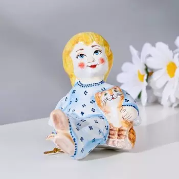 Сувенир "Ангел с кошкой", ярославская майолика, h=10 см