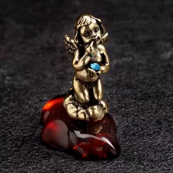 Сувенир "Ангел задумчивый", латунь, янтарь, 2х3х3,5 см