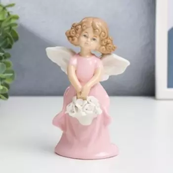 Сувенир "Ангелочек-девочка с корзинкой белых роз" 14х5х8 см, МИКС