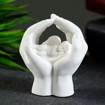 Фигурка «Ангелочек спящий в руках», белый, 6.5 см