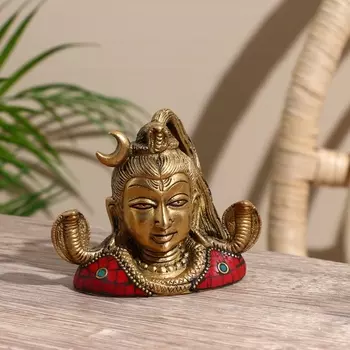 Сувенир «Бюст Шивы», 2 змеи, 8 см, латунь, камень