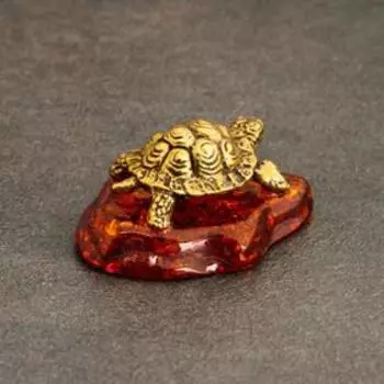 Сувенир "Черепашка большая", латунь, янтарь, 1,5х2,1х3,0 см