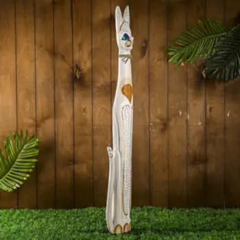 Сувенир дерево "Кошка белая с бантом" 100х18х6,5 см