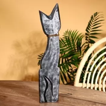 Сувенир дерево "Кошка металлик с цветком" 5,5х12х50 см