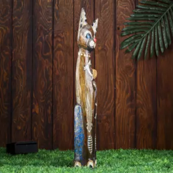 Сувенир дерево "Кошка морская с рыбкой и ящерками" 60х12х6 см