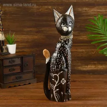 Сувенир дерево "Кошка с цветком и завязкой" 5,5х12х50 см