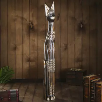 Сувенир дерево "Кошка с пятнышками и цветочками" 7,5х15х100 см