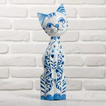 Сувенир «Кошка с синей росписью», 94.530 см, дерево