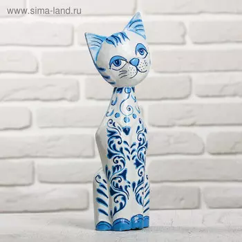Сувенир «Кошка с синей росписью», 94.530 см, дерево