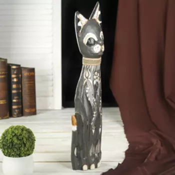 Сувенир дерево "Кошка серая с орнаментом" 5,5х12х50 см