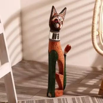 Сувенир дерево "Кошка в зеркальном ошейнике" 60х12х6 см