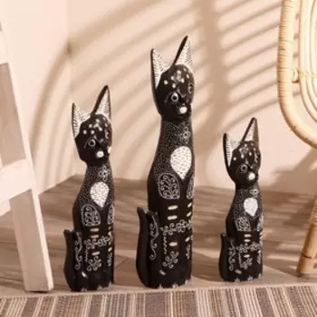 Сувенир дерево "Кошки расписанные серебром" набор 3 шт h=30, 40, 50 см