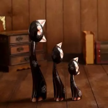 Сувенир дерево "Кошки с цветком. Любопытство" набор 3 шт h=13, 19, 28 см