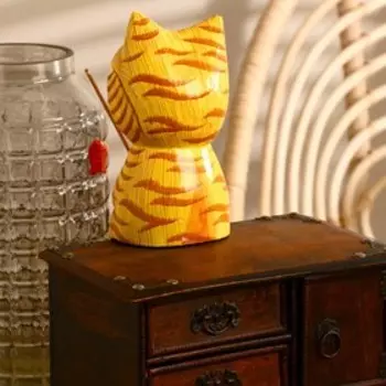 Сувенир «Котёнок рыбак», 9920 см, дерево, жёлтый