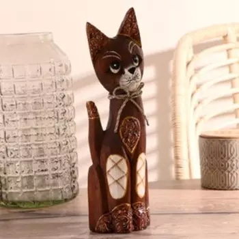 Сувенир дерево "Котёнок с бантиком и резными ушками" 30х11,5х5 см