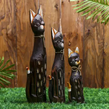 Сувенир дерево (набор 3 шт) "Кошки" 50х22х6 см МИКС