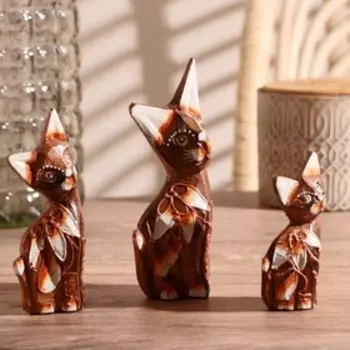 Сувенир дерево набор 3 шт "Кошки с красными ушками" 15х10,5х3 см МИКС