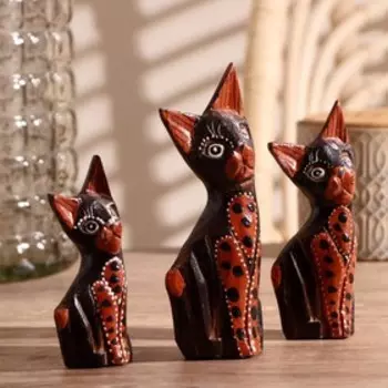 Сувенир дерево набор 3 шт "Кошки с оранжевым брюшком в горошек" 15х10,53 см