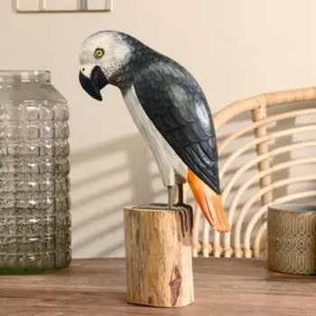 Сувенир дерево "Попугай на пеньке" тёмный 30 см