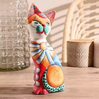 Сувенир дерево "Разноцветный котёнок" 25х10х5 см