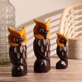 Сувенир дерево "Семейка филинов" набор 3 шт 15,18,20 см