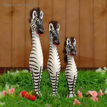 Сувенир «Семейство зебр», набор 3 шт., h=40 см, h=35 см, h=30 см, дерево