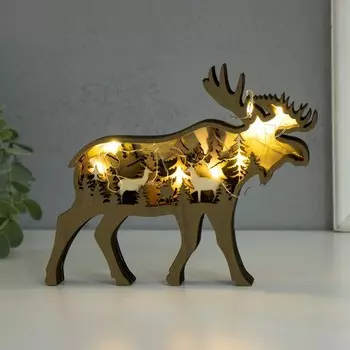 Сувенир дерево свет "Лось" 18х14 см