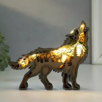 Сувенир дерево свет "Воющий волк" 16х14 см