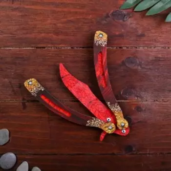 Деревянное оружие «Нож бабочка», красный гранит
