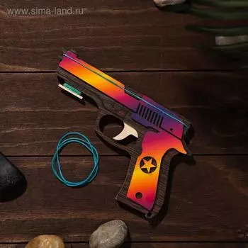 Деревянное оружие «Резинкострел, красная звезда» + 4 резинки