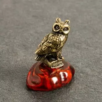 Сувенир "Филин", латунь, янтарь, 2,3х2,0х1,1 см