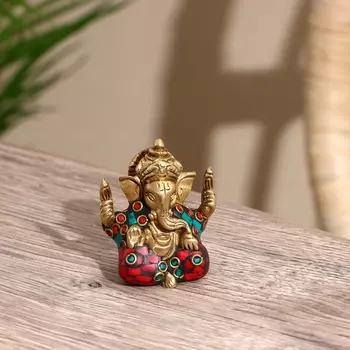 Сувенир "Ганеша" латунь, камень 5 см