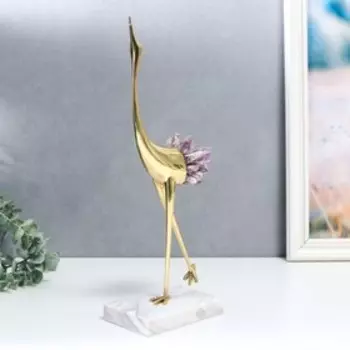 Сувенир интерьерный латунь, кварц "Журавль, хвост из аметиста" 37х19х17 см