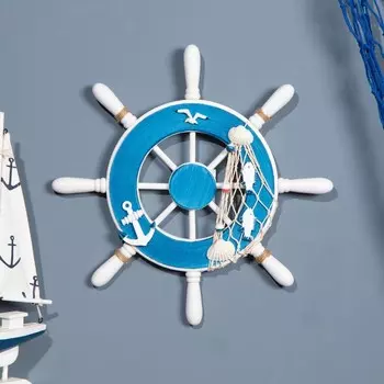 Декор настенный, панно «Штурвал», голубой, 33 см