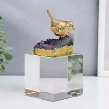 Сувенир интерьерный стекло, кварц "Золотая птица на кристаллах аметиста" 19х8х8 см