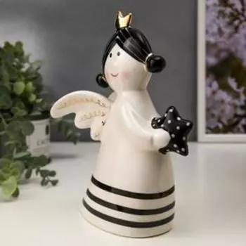 Сувенир керамика "Ангелочек в короне с звёздочкой" бело-чёрный с золотом 20,3х9х15,2 см