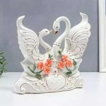 Сувенир керамика "Белые лебеди с сердцем в цветах" 25,5х9х27 см