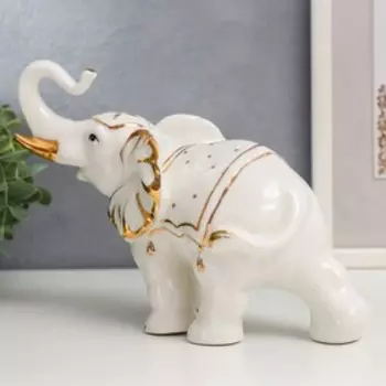 Сувенир керамика "Белый слон с в цирковой попоне с золотом" 15,5х22х8,5 см