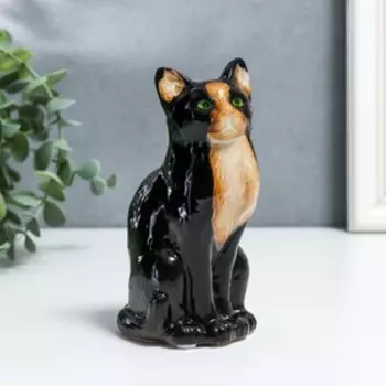 Сувенир керамика "Чёрная кошка с белой грудкой" 15,5х8х7 см