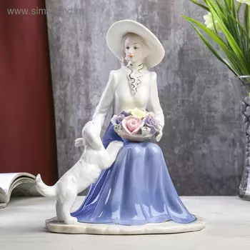 Сувенир керамика "Дама с цветами и собачкой" 17х12х22 см