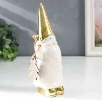 Сувенир керамика "Дедушка Мороз с ёлочкой" золото 15,8х5,7х7,6 см