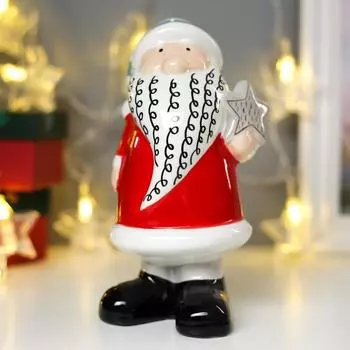 Сувенир керамика "Дедушка Мороз с звездой" красный 19,2х9х10 см