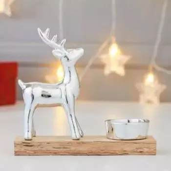 Сувенир керамика, дерево подсвечник "Серебристый олень" 14,5х5х15 см
