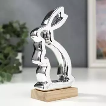 Сувенир керамика, дерево "Серебряный заяц" 16,8х4,5х8,9 см