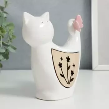 Сувенир керамика, дерево, свет "Кот с бабочкой на хвосте" 14,6х6,2х13,7 см