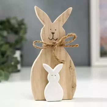 Сувенир керамика, дерево "Зайчики" 14,8х3х7,5 см